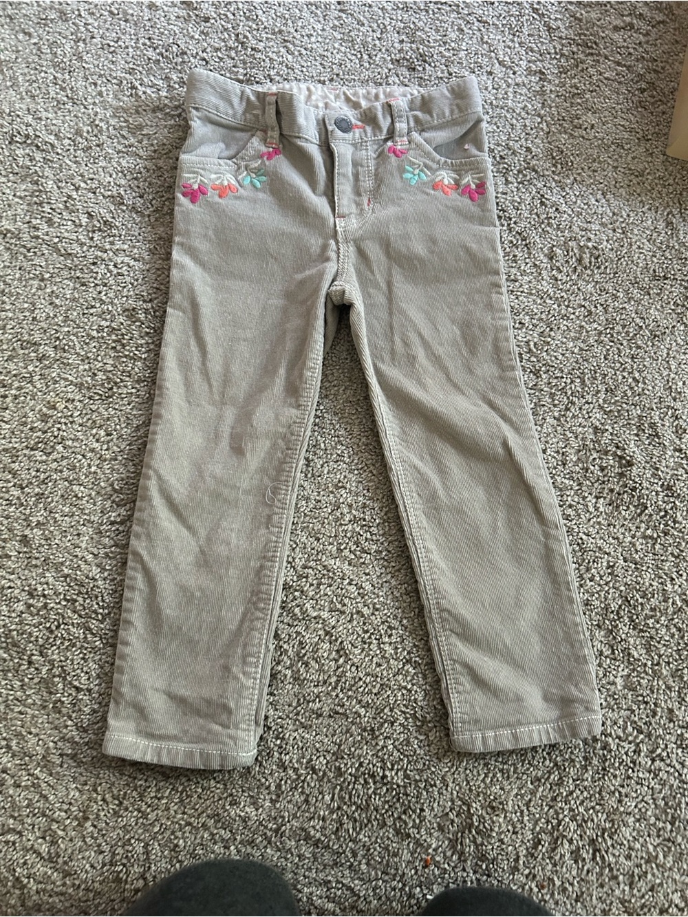 Oshkosh 3T Gray Corduroy Pants with Floral Embroidery